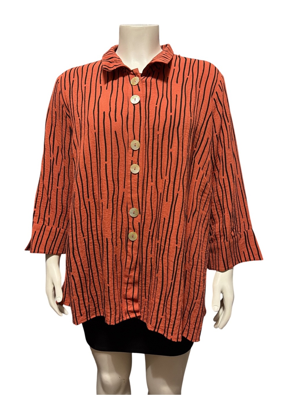 Ali Miles NWT Plus 2X Spice Black Stripe Button Front Swing Tunic Top 3/4 Sleeve